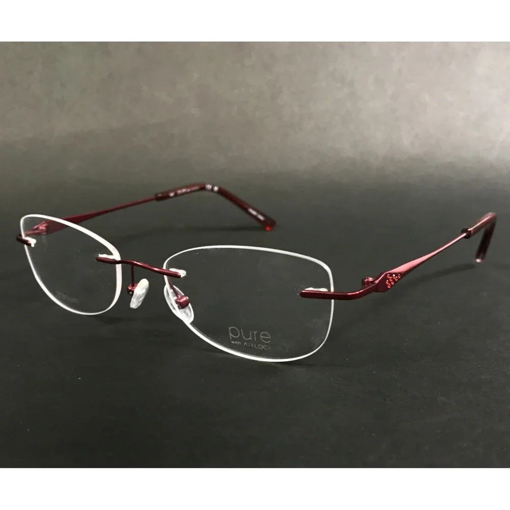 Pure Eyeglasses Frames Patina 202 602 Wine Rimless Titanium Crystals 49-18-140